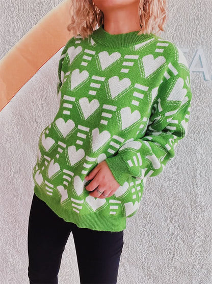 Heartfelt Contrast Long Sleeve Sweater with Dropped Shoulders