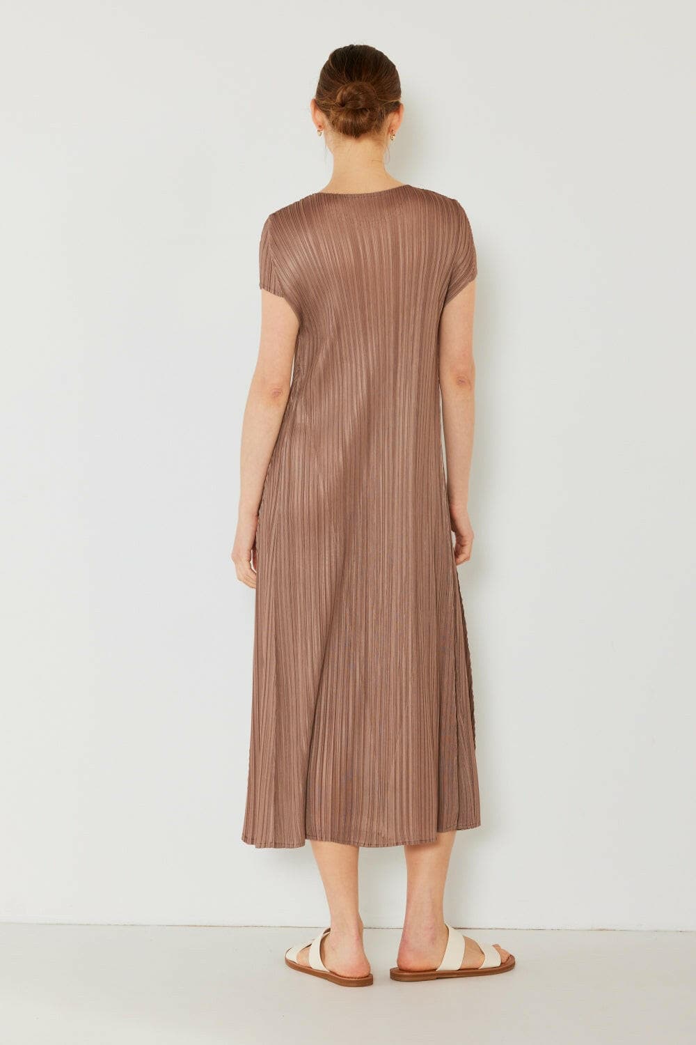 Marina West Swim Pleated Cap Sleeve A-Line Dress.