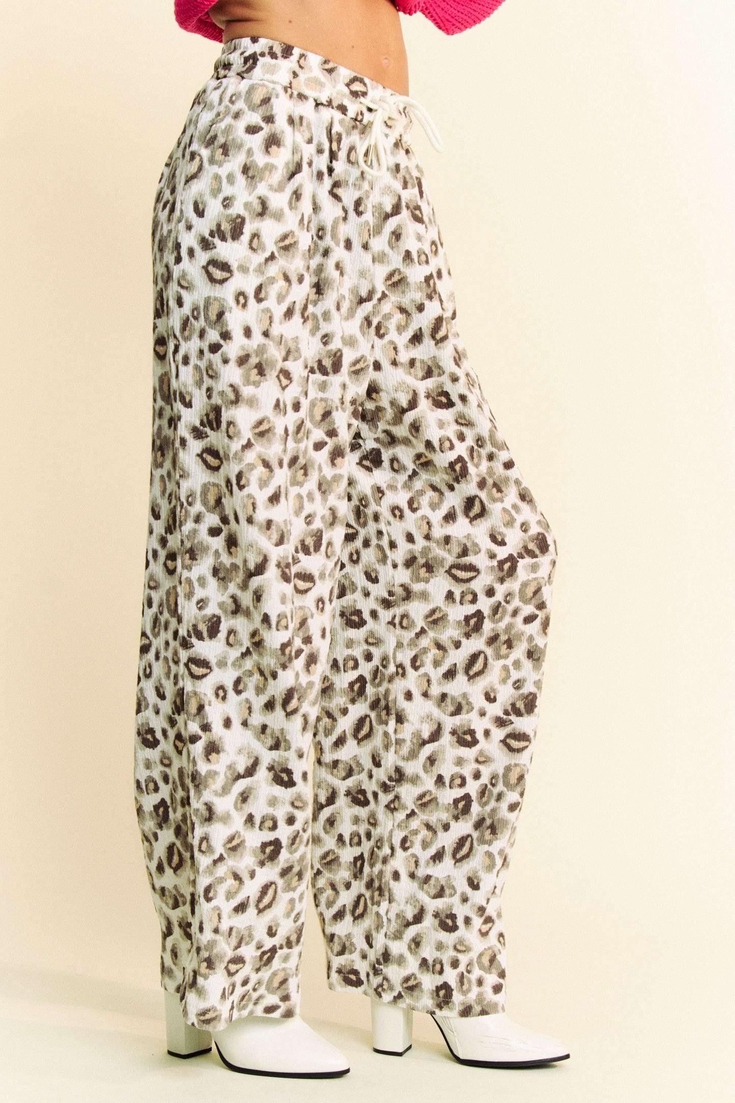 Leopard Print Wide Leg Drawstring Pants by Davi & Dani