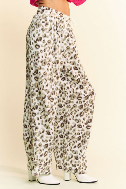 Leopard Print Wide Leg Drawstring Pants by Davi & Dani