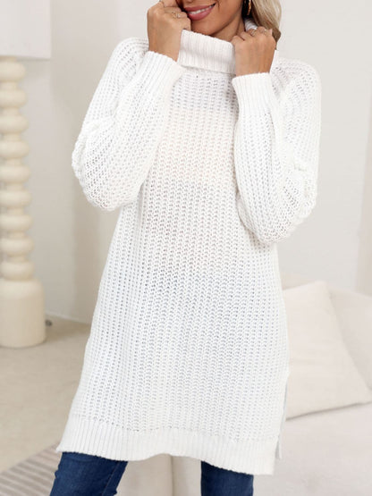 Chic slit turtleneck sweater with long sleeves