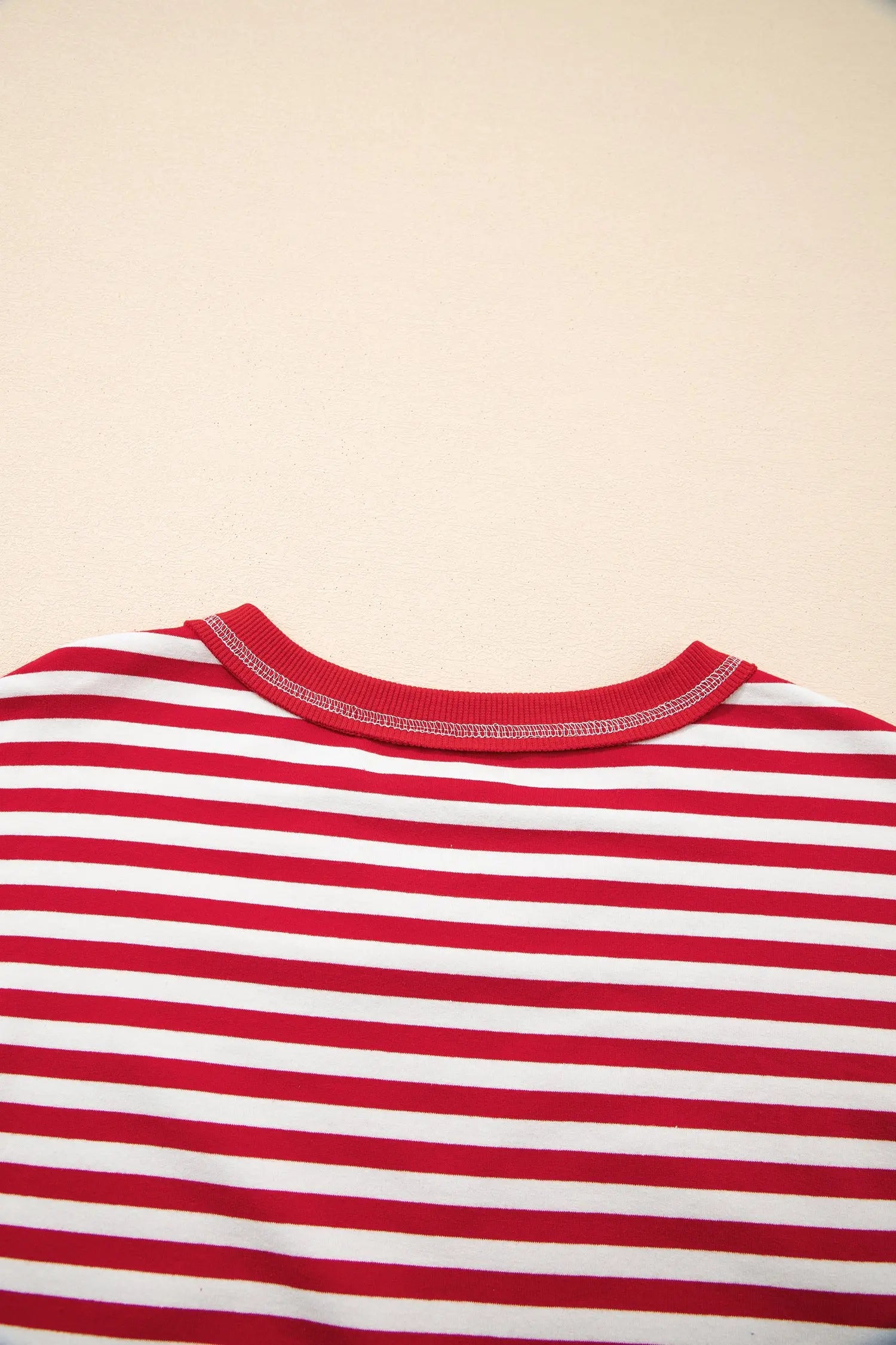 Red Stripe Exposed Seam V Neck Balloon Sleeve Pullover Dear-Lover Dropshipping