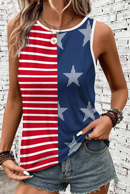 US Flag Round Neck Tank.