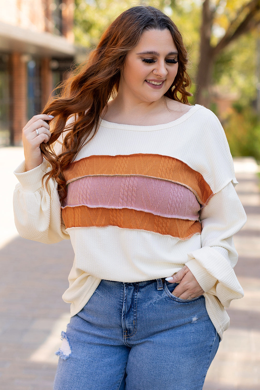 White knit drop sleeve top