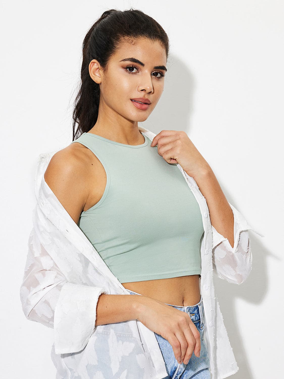 Cropped sheer tank top - stretchy, soft