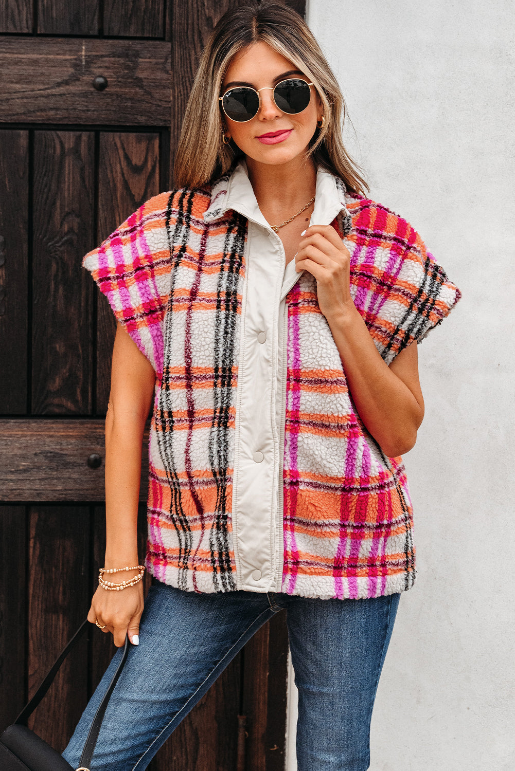 Rose Sherpa Plaid Jacket Vest Love Salve