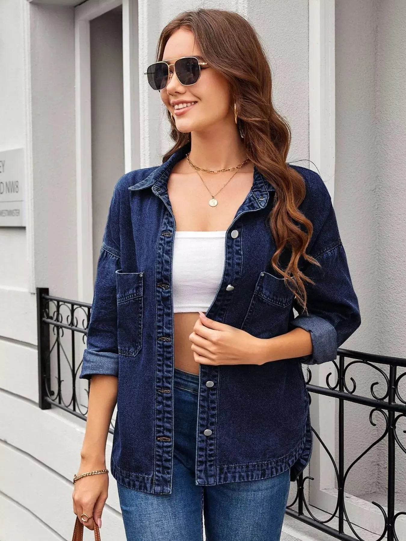 Vintage Wash Button-Down Denim Jacket Simply Love