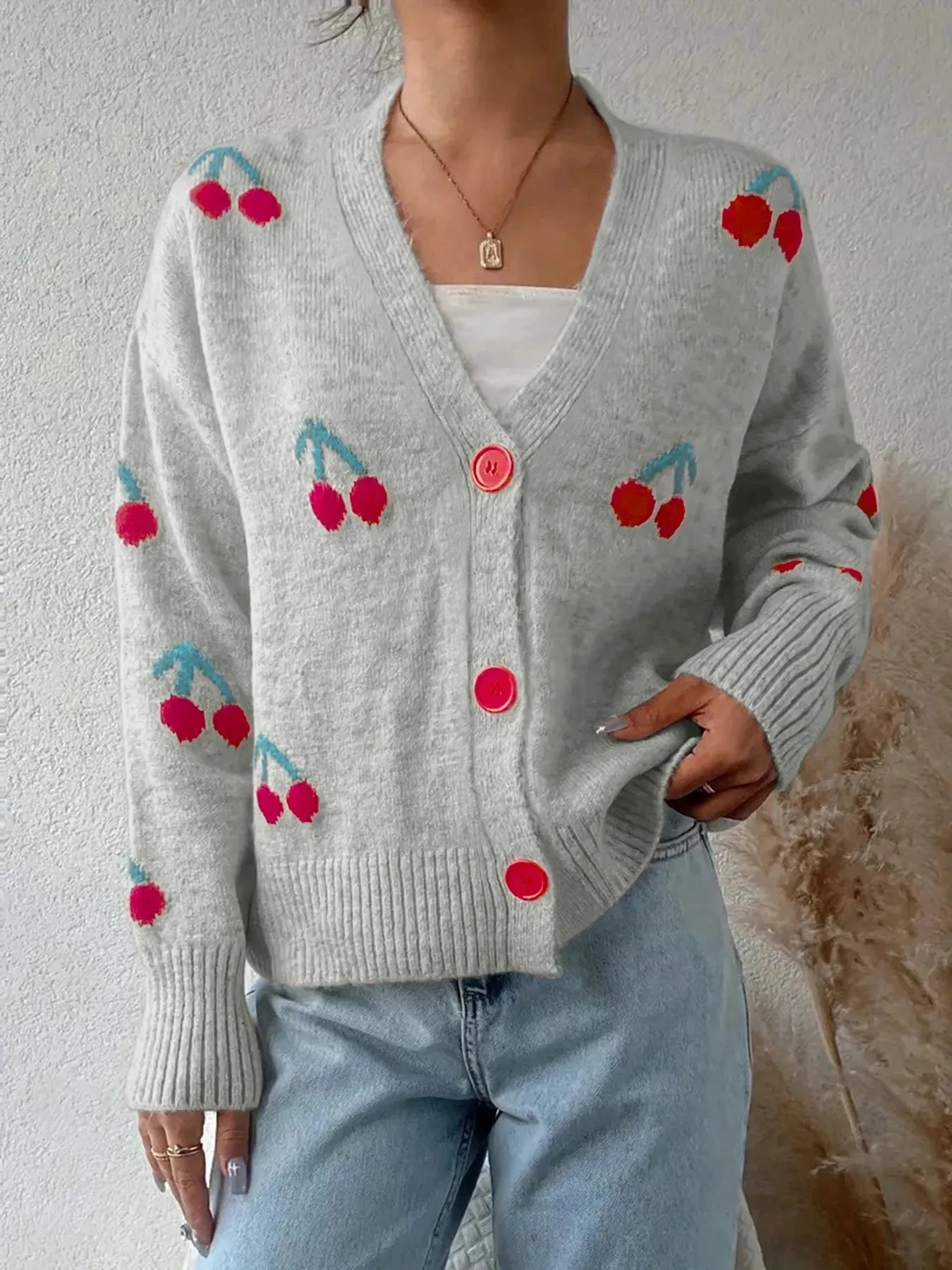 Cherry Button-Up Knit Cardigan Coco’s Tee Boutique