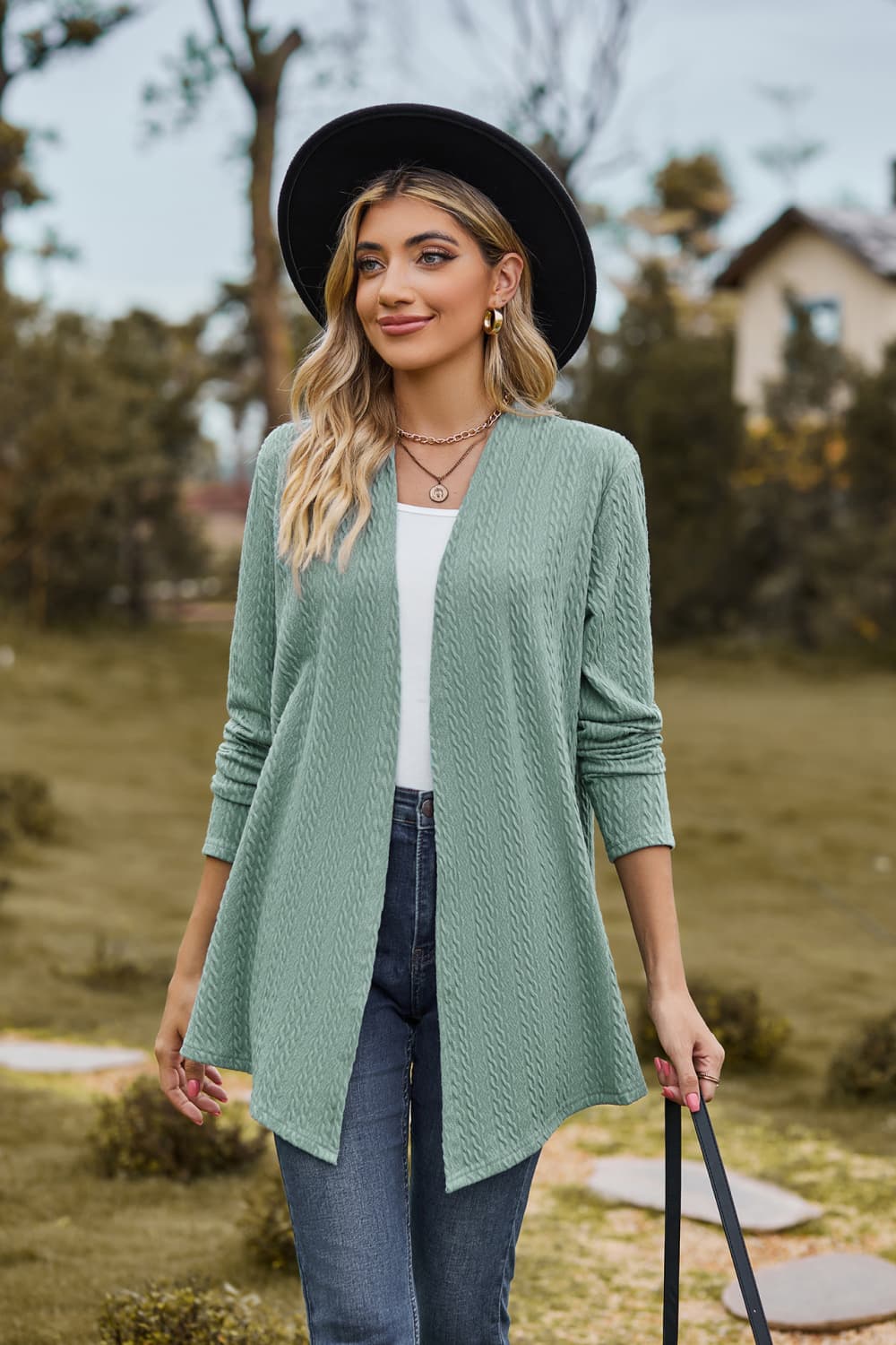 Open Front Long Sleeve Cardigan.