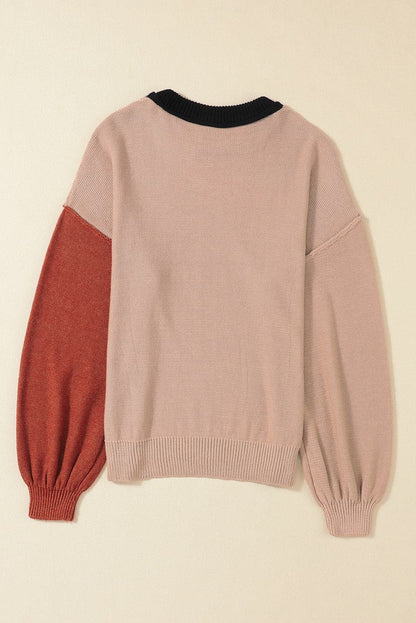 Contrast Round Neck Dropped Shoulder Sweater.