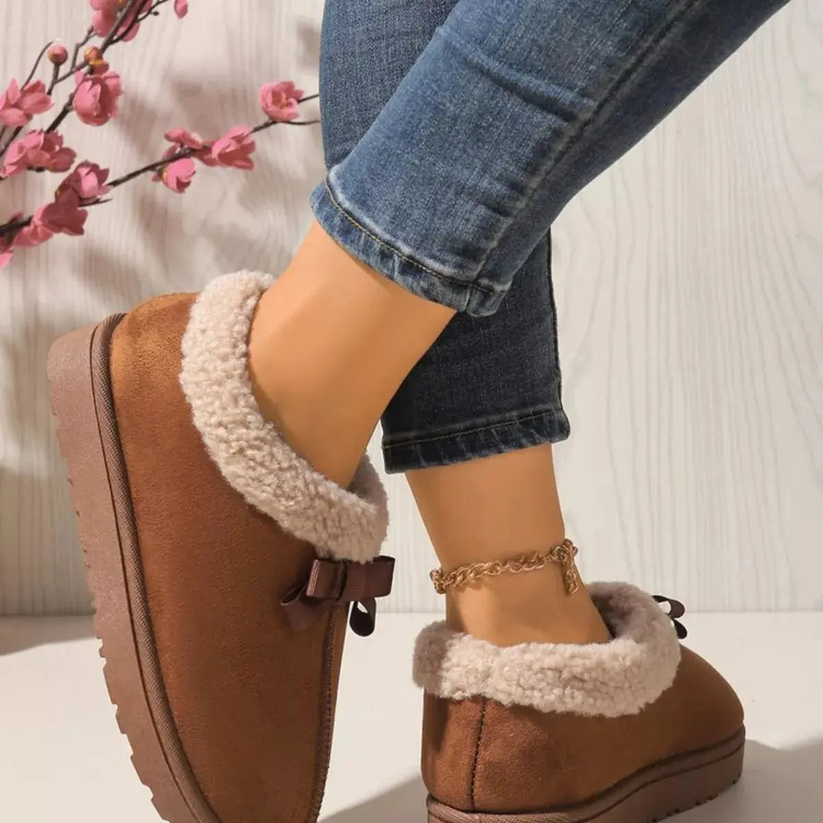 Cozy Bowknot Plush Lined Slip-Ons Simply Love