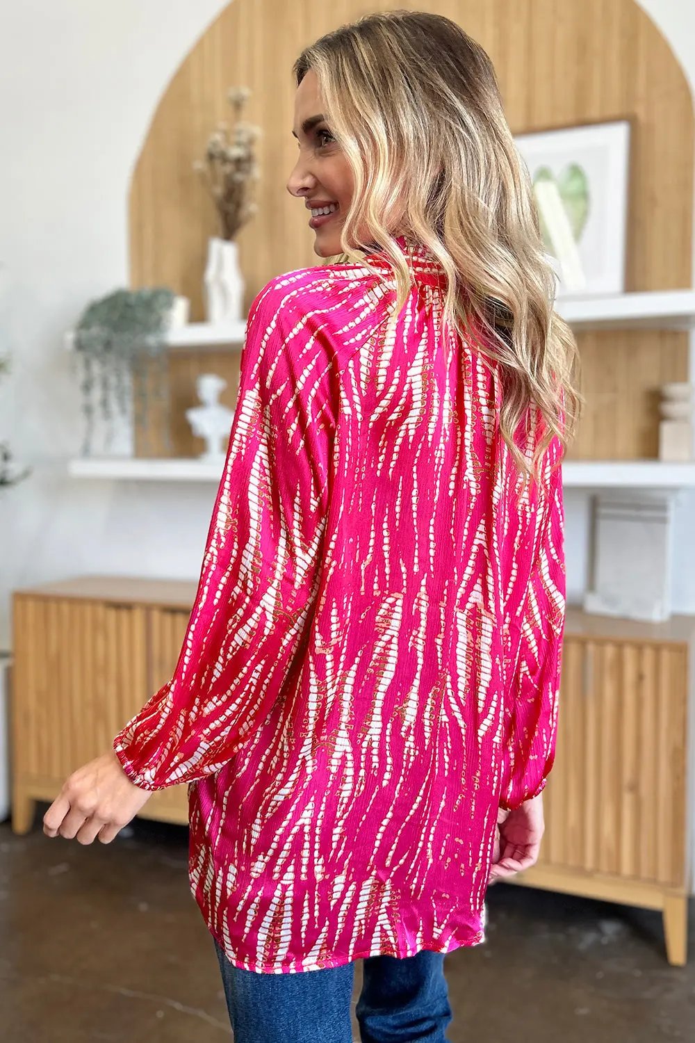 Double Take Full Size Printed Button Up Long Sleeve Shirt - Love Salve
