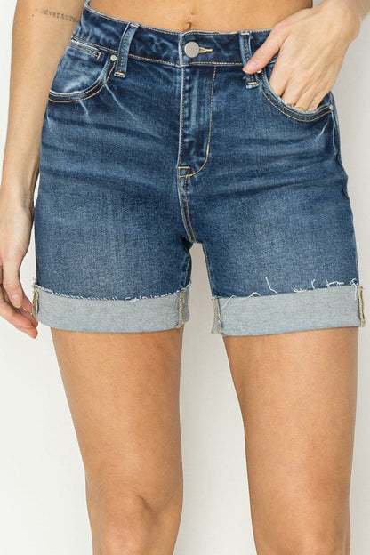 RISEN High Rise Cuffed Denim Shorts.