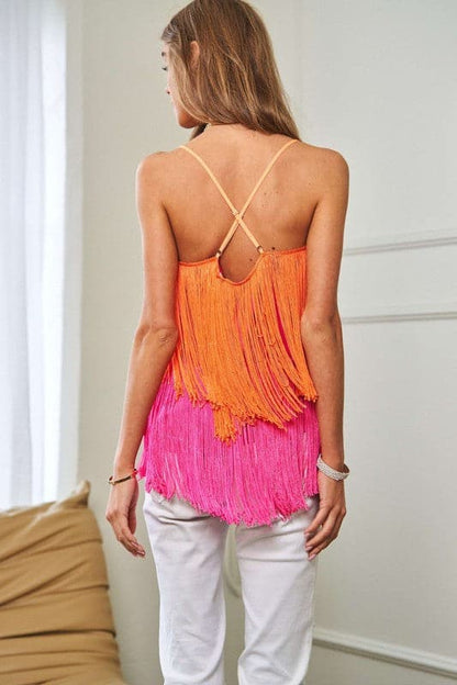 Fringe Overlay Cross Straps Party Cami Top.