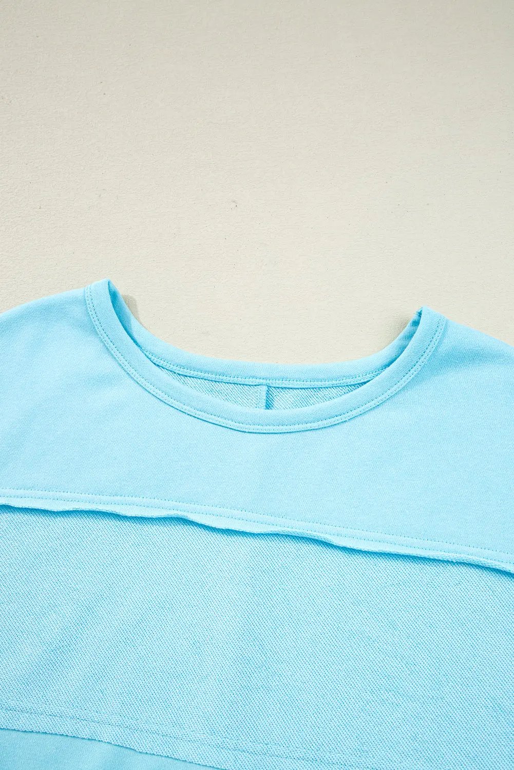 Blue Casual Aruba Blue Plus Size Solid Color Splicing Raw Hem Pullover Top Shorts Set - Side view by Dear-Lover Dropshipping