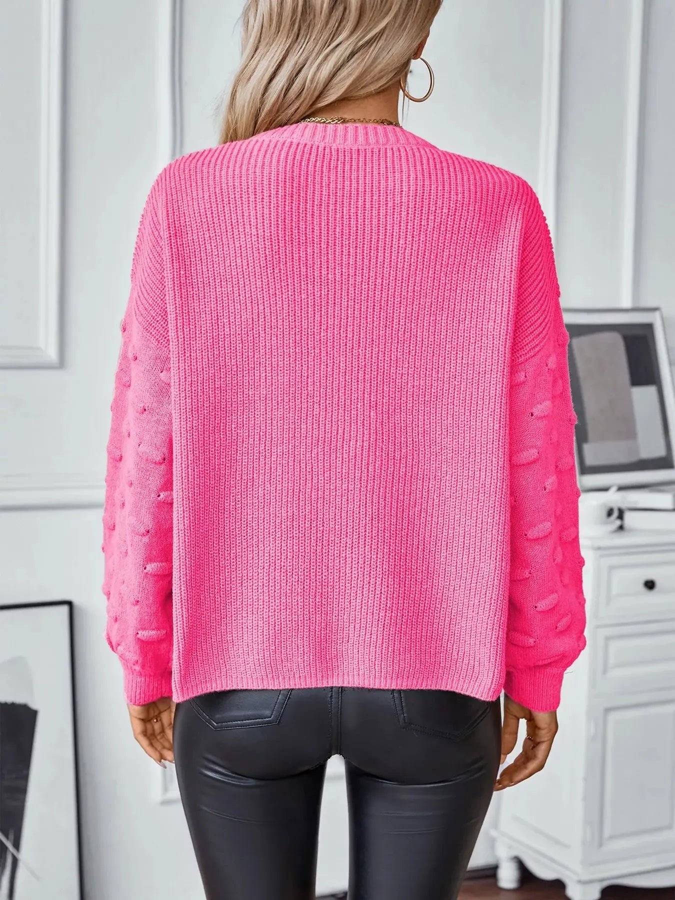 Pocket Detail Round Neck Sweater Simply Love