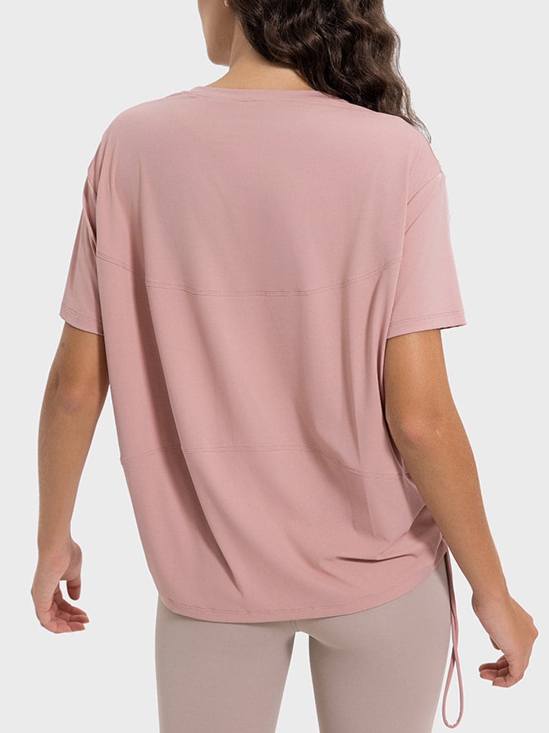 Drawstring Round Neck Short Sleeve Active T-Shirt.