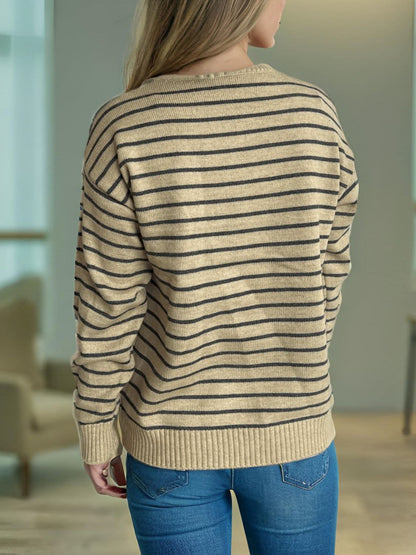 Striped Mock Neck Long Sleeve Sweater