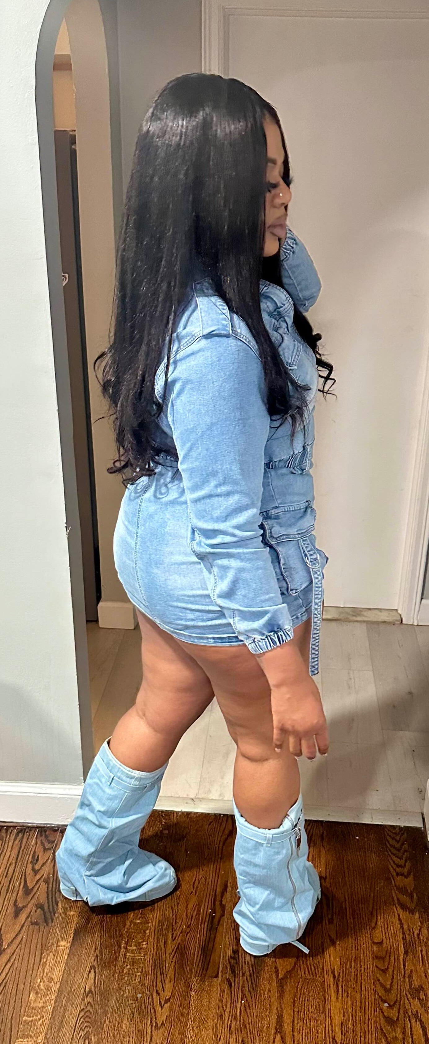 Long Sleeve Denim Romper Skirt Coco’s Tee Boutique