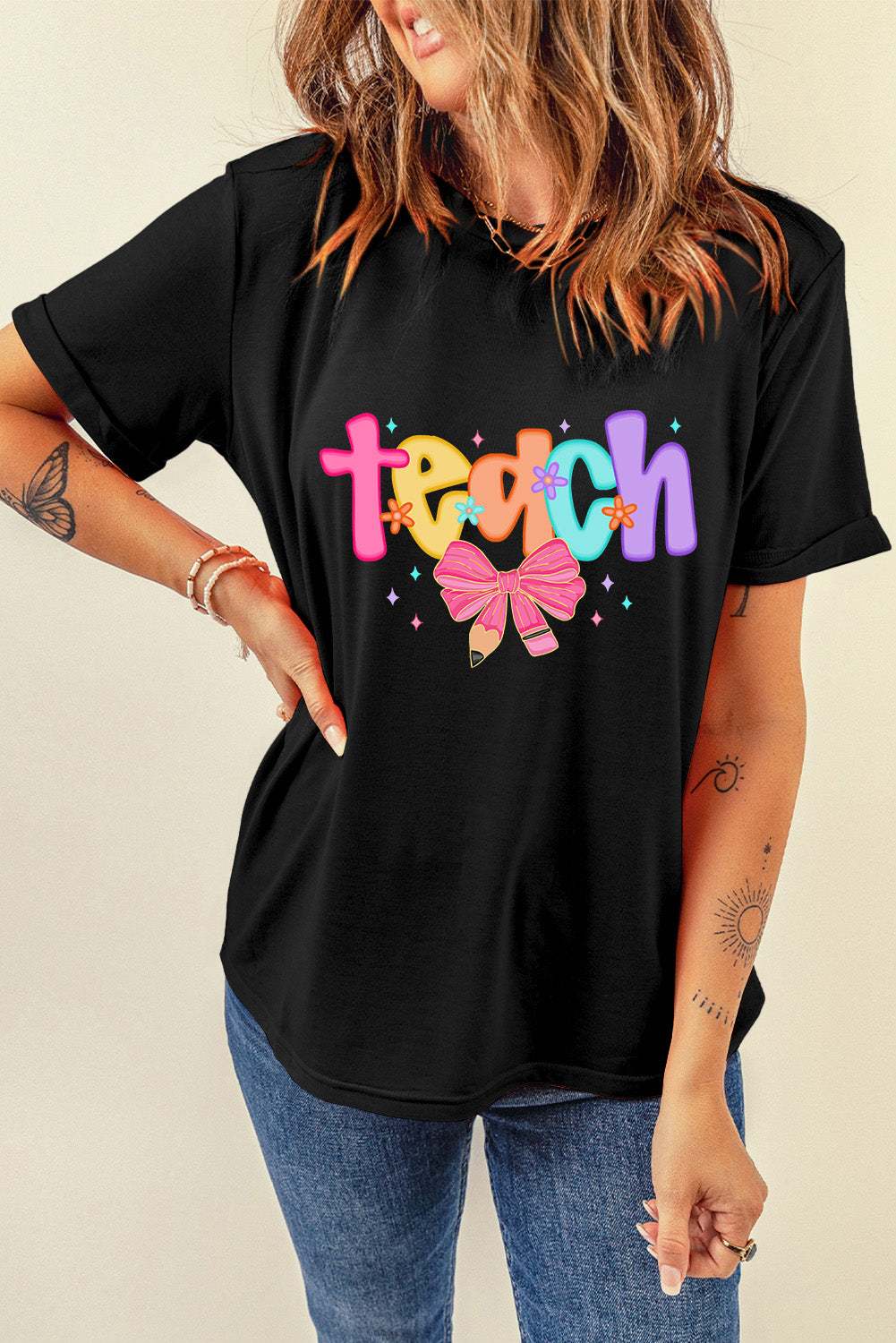 Black Teach Bow Graphic Holiday Tee Divine Design4U