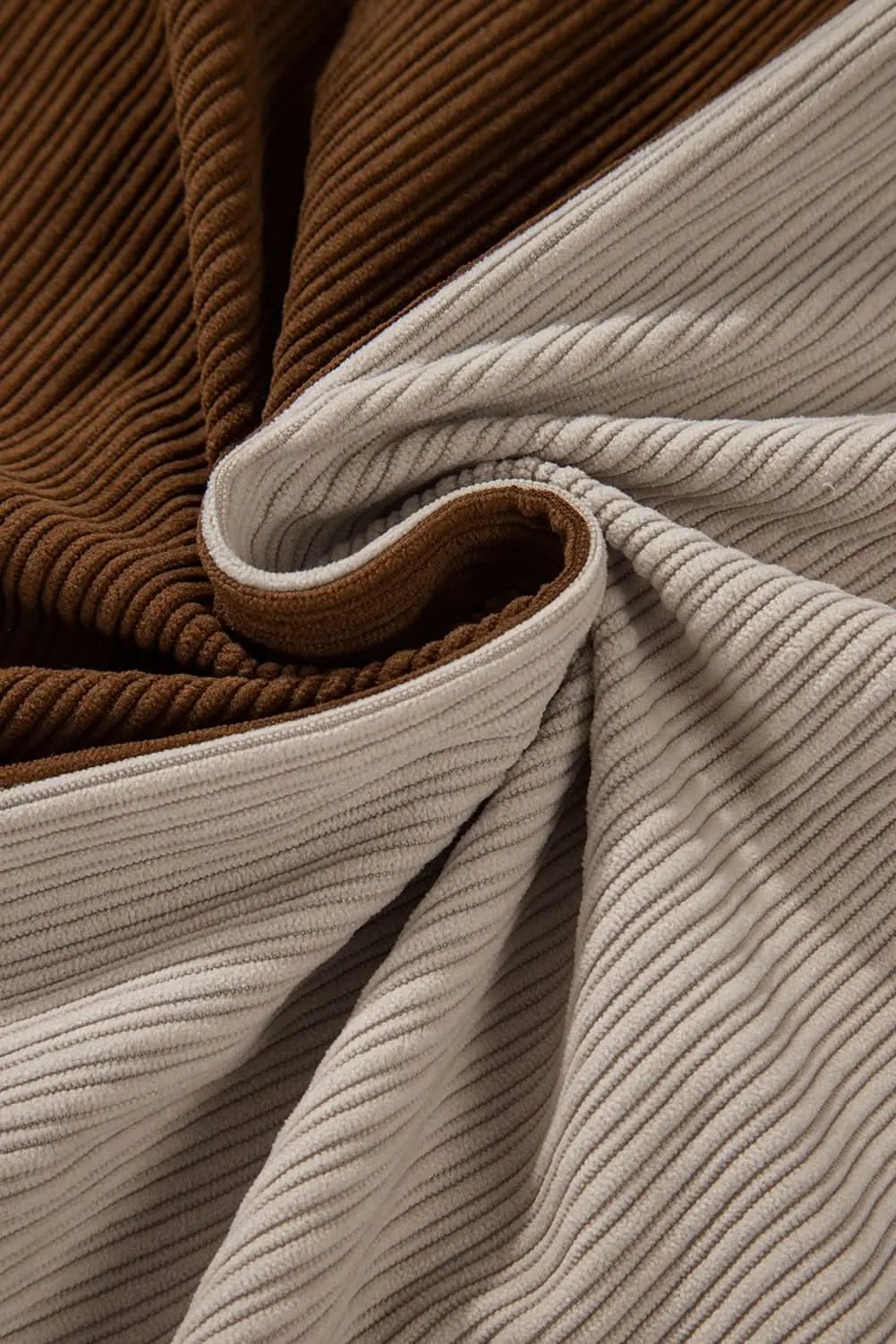 Brown Color Block Chest Pockets Buttoned Corduroy Shacket - Love Salve 