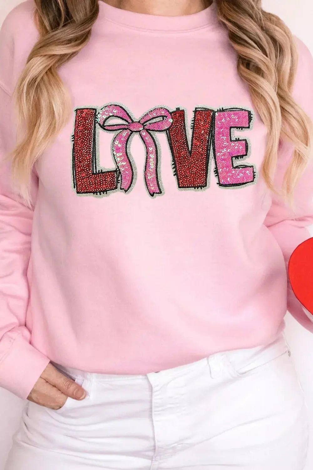 Bow Love Sequin Pattern Valentine Sweatshirt Simply Love