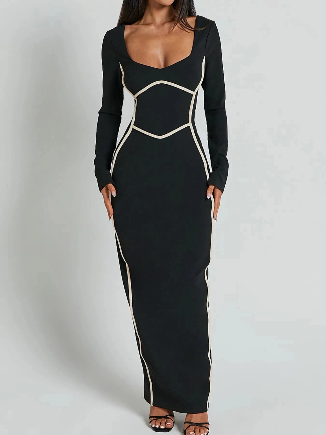 Contrast Trim Long Sleeve Bodycon Maxi Dress Coco’s Tee Boutique