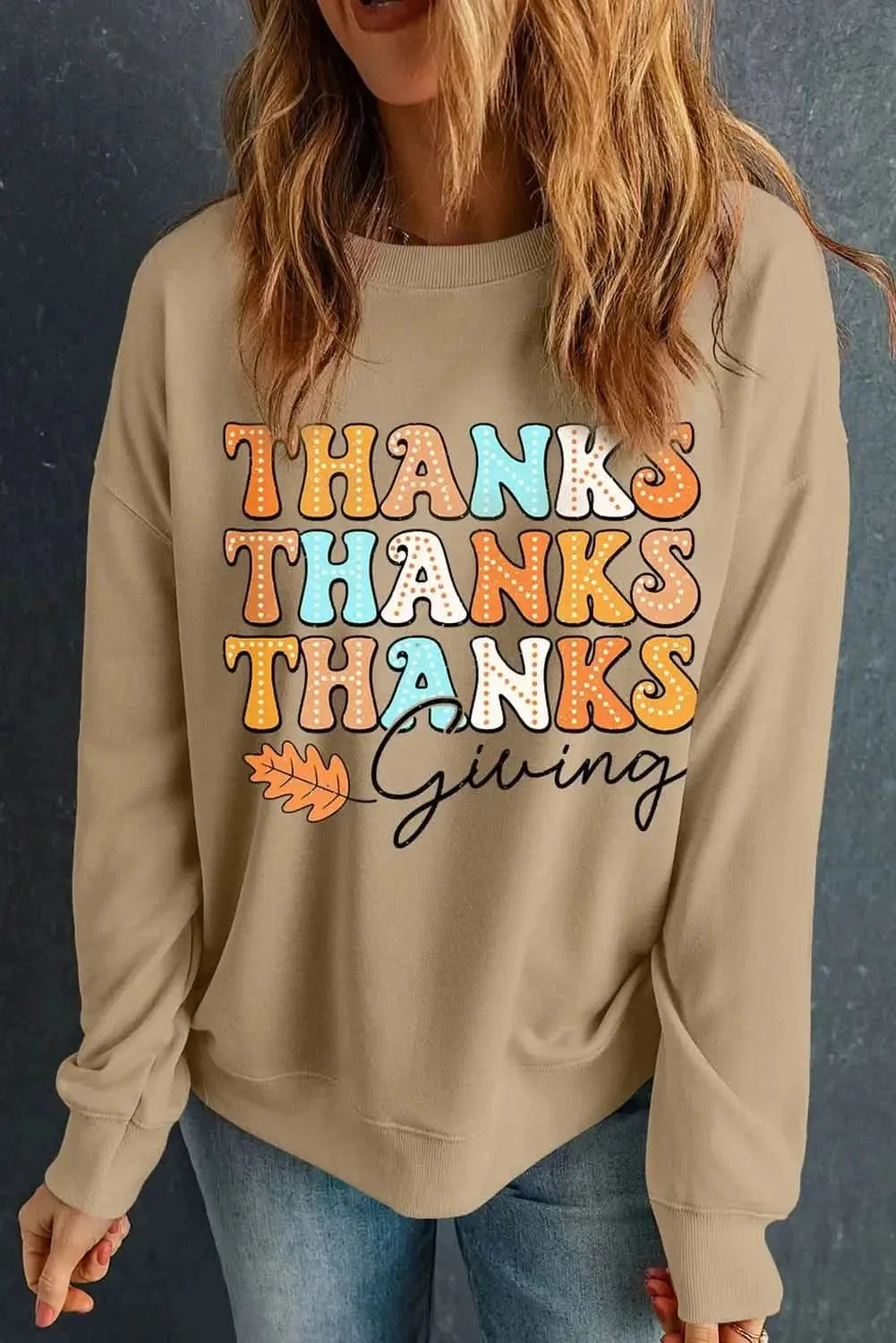 THANKSGIVING Round Neck Dropped Shoulder Sweatshirt - Love Salve 
