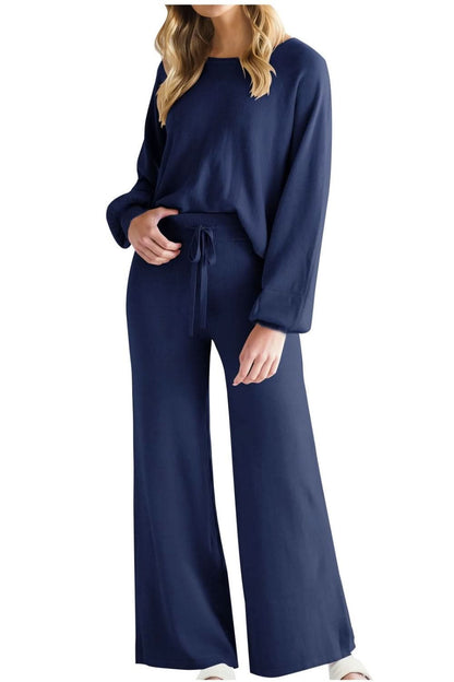 Sleek Basic Two-Piece Long Sleeve Top and Pants Set