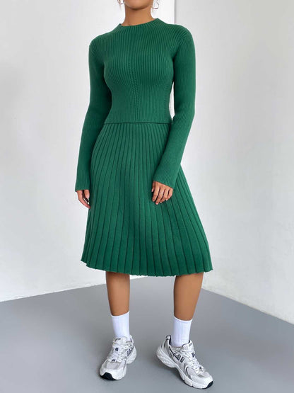 Rib-Knit Sweater and Skirt Set.