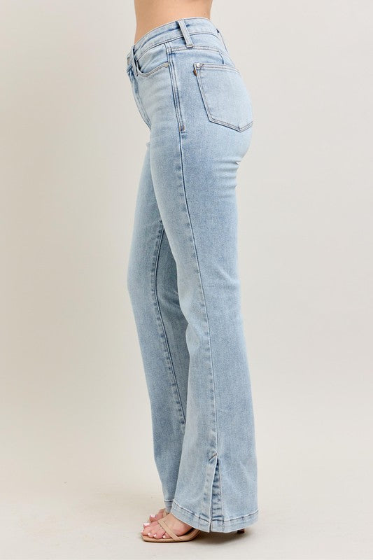 Judy Blue Full Size Tummy Control Vintage Wash Side Slit Slim Boot Jeans Plus Size Coco’s Tee Boutique