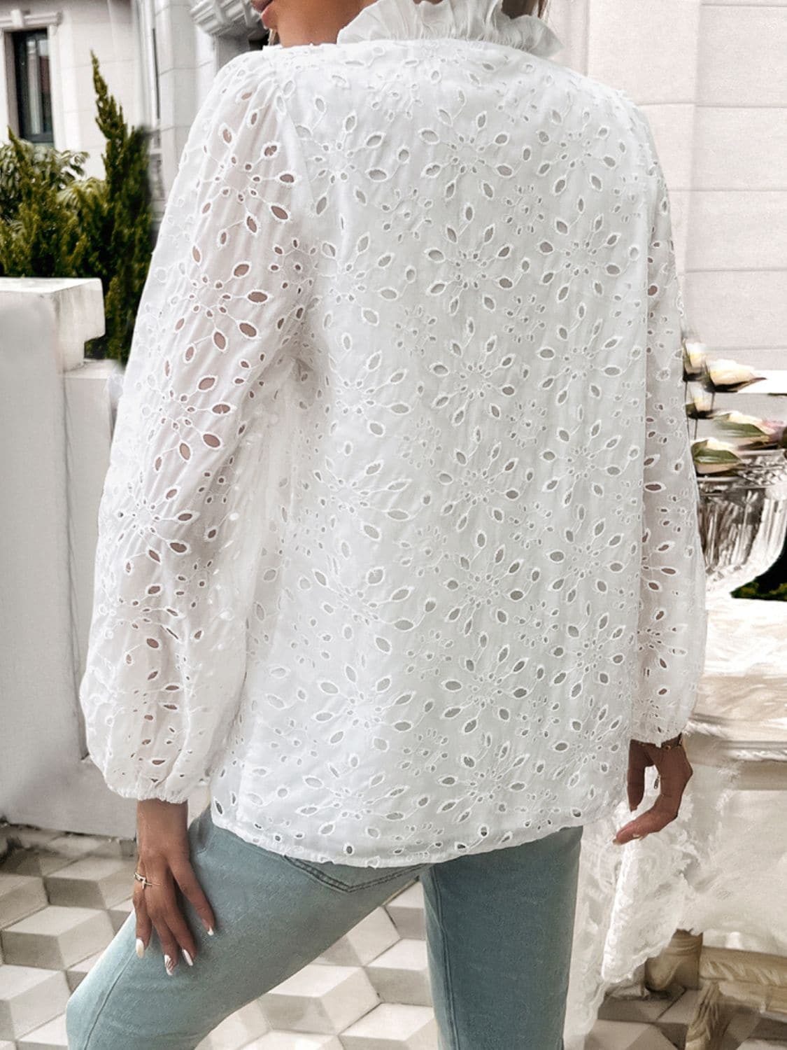 Frill Round Neck Long Sleeve Shirt.