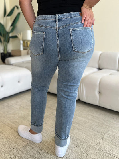 Judy Blue Full Size High Waist Cuff Hem Skinny Jeans.