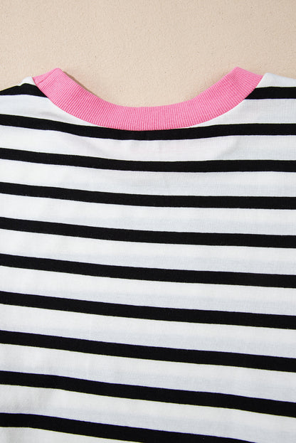 Chic black striped long sleeve top with contrast edges