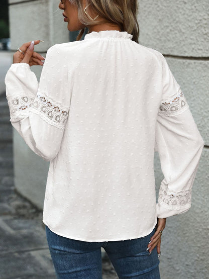 Lace Detail Tie Neck Long Sleeve Blouse.