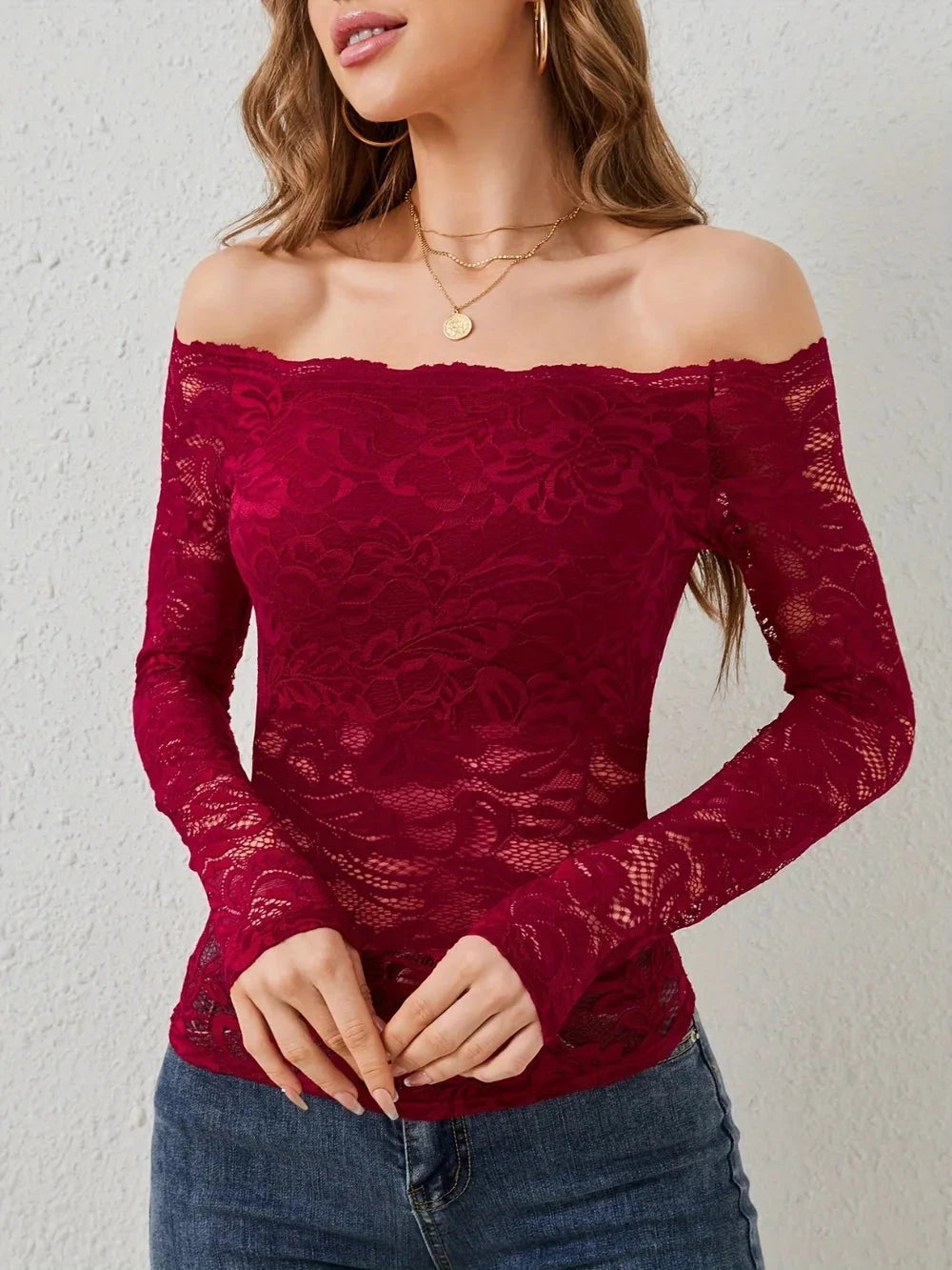 Off-Shoulder Long Sleeve Lace Top Coco’s Tee Boutique