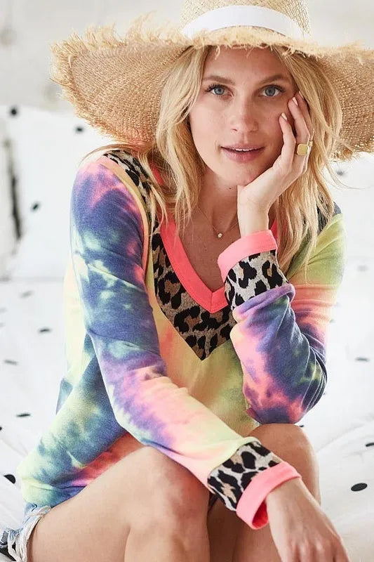 BiBi Tie Dye Terry V-Neck Top - Love Salve 