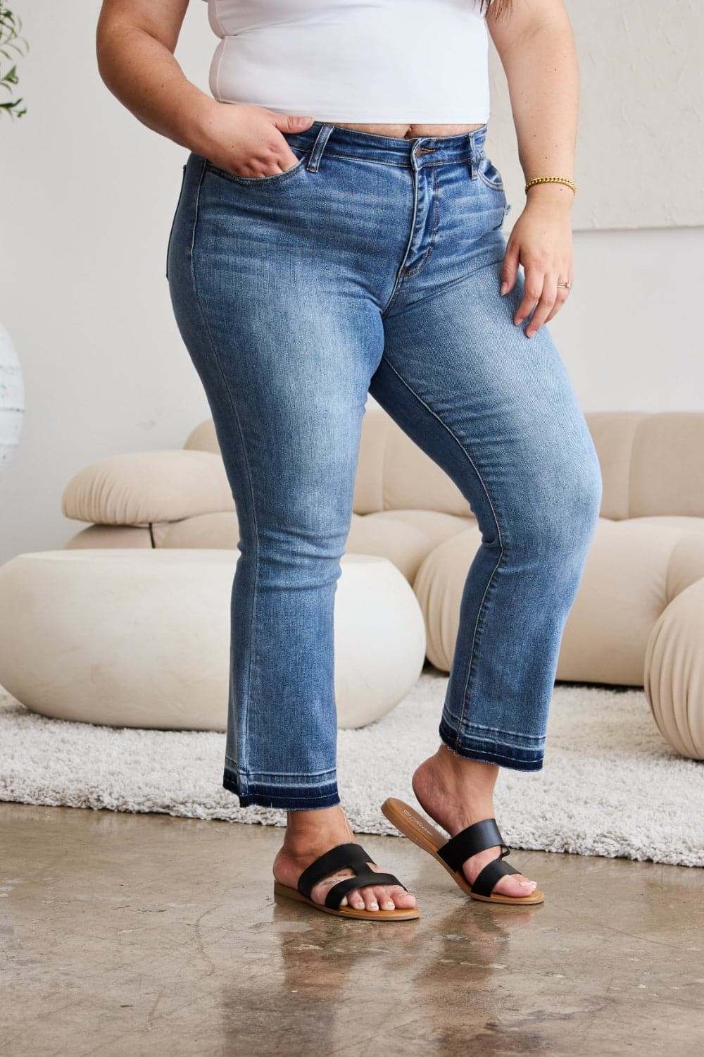 Judy Blue Full Size Release Hem Cropped Bootcut Jeans.