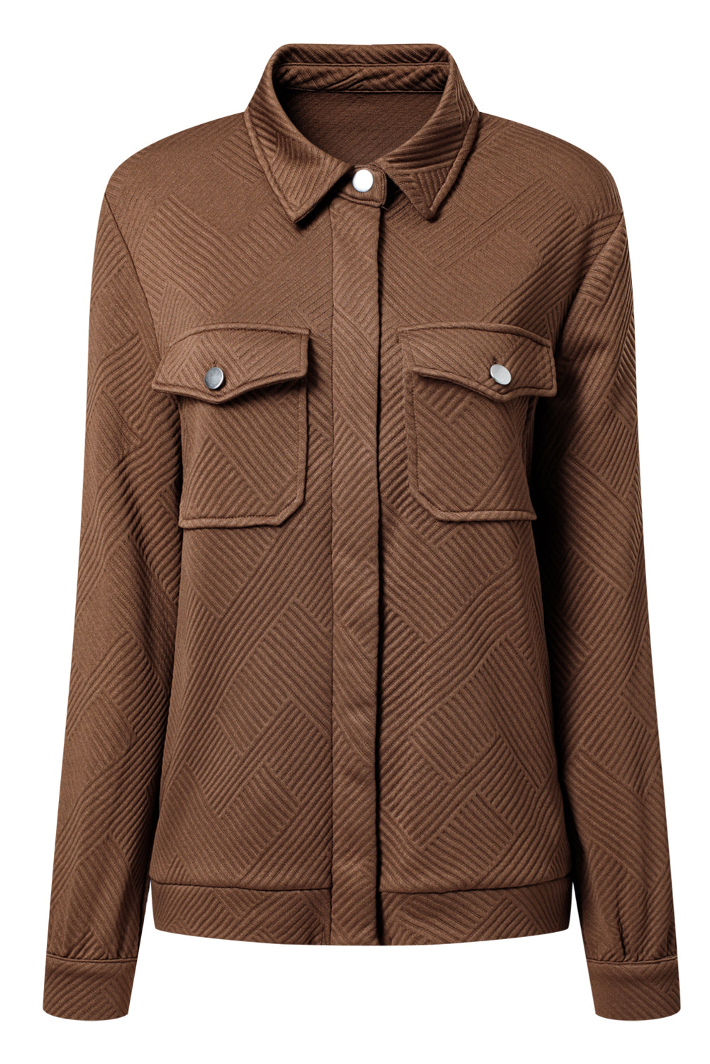 Coffee Solid Color Zip Up Jacket With Button Flap Pocket Shirt Collar Dear-Lover Dropshipping