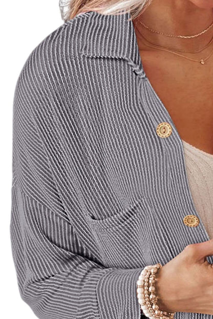 Striped Collared Neck Long Sleeve Shirt.