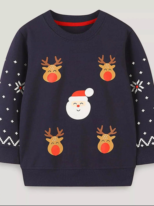 Children's Christmas Reindeer & Santa Round Neck Sweatshirt Simply Love