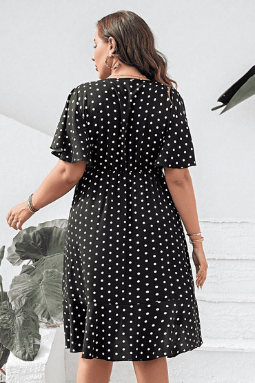 Plus Size Polka Dot Flutter Sleeve Dress.