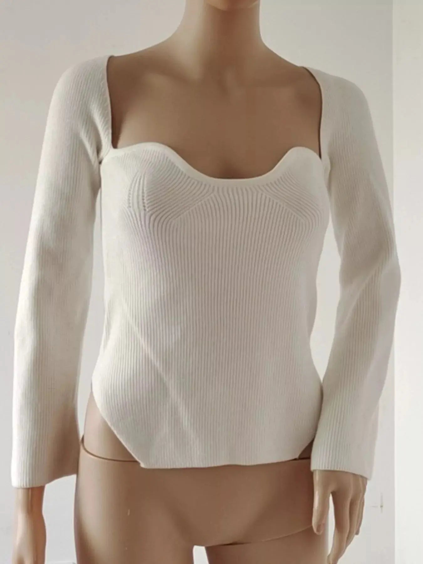 Ribbed Knit Sweetheart Neckline Sweater Simply Love