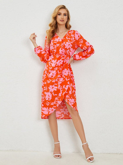 Chic long sleeve printed midi dress