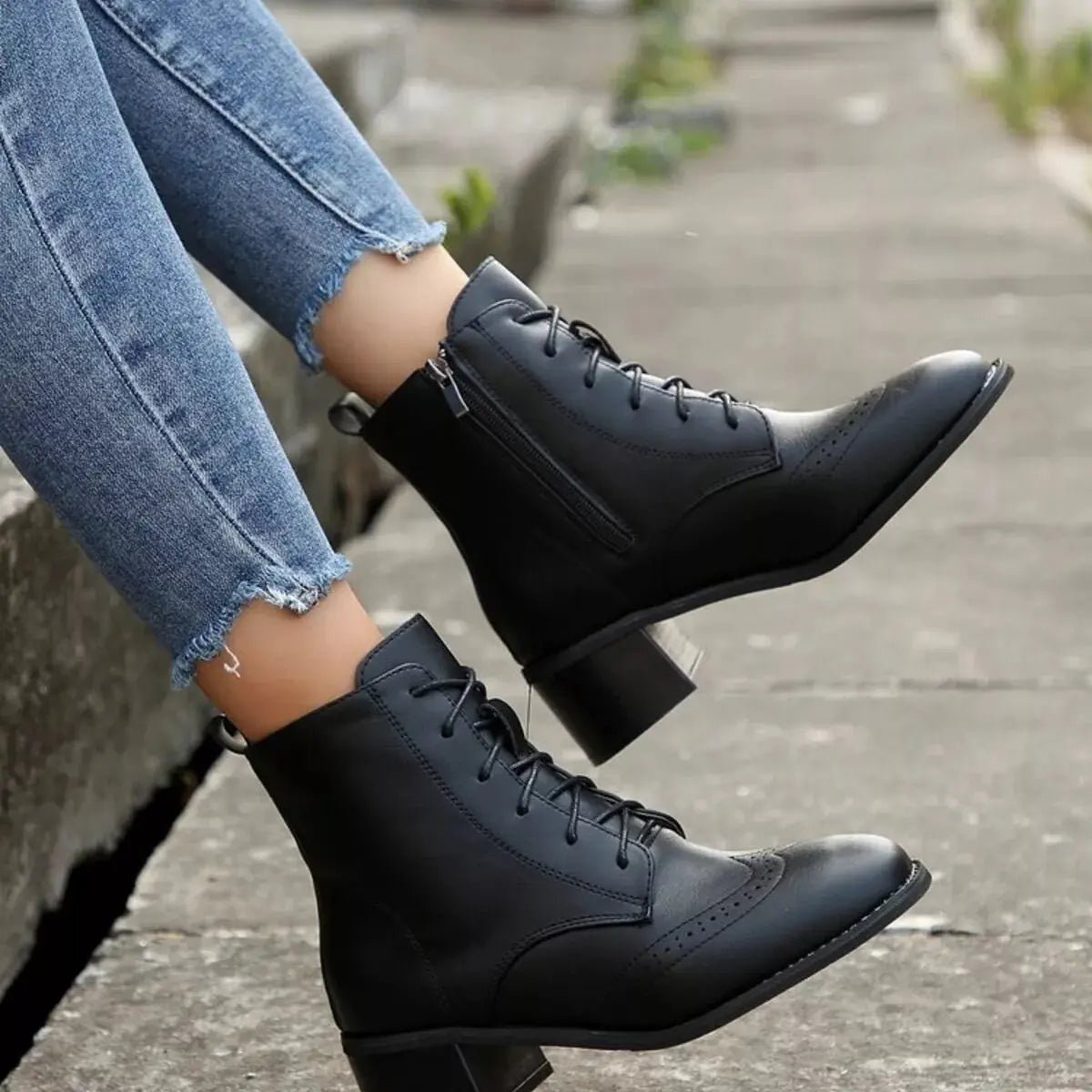Lace-Up Ankle Boots with Zipper Simply Love