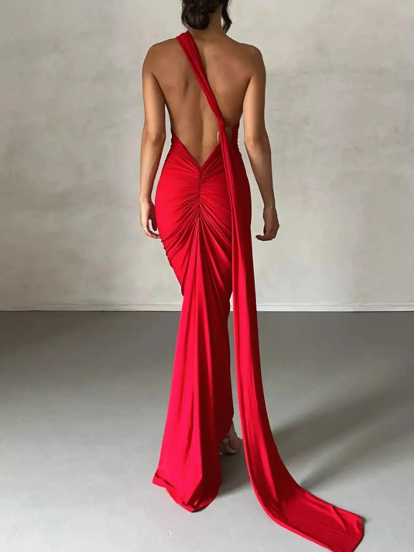 Backless One-Shoulder Ruched Bodycon Maxi Dress Simply Love
