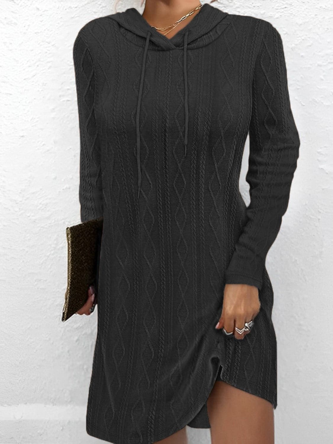 Drawstring Hooded Sweater Dress.