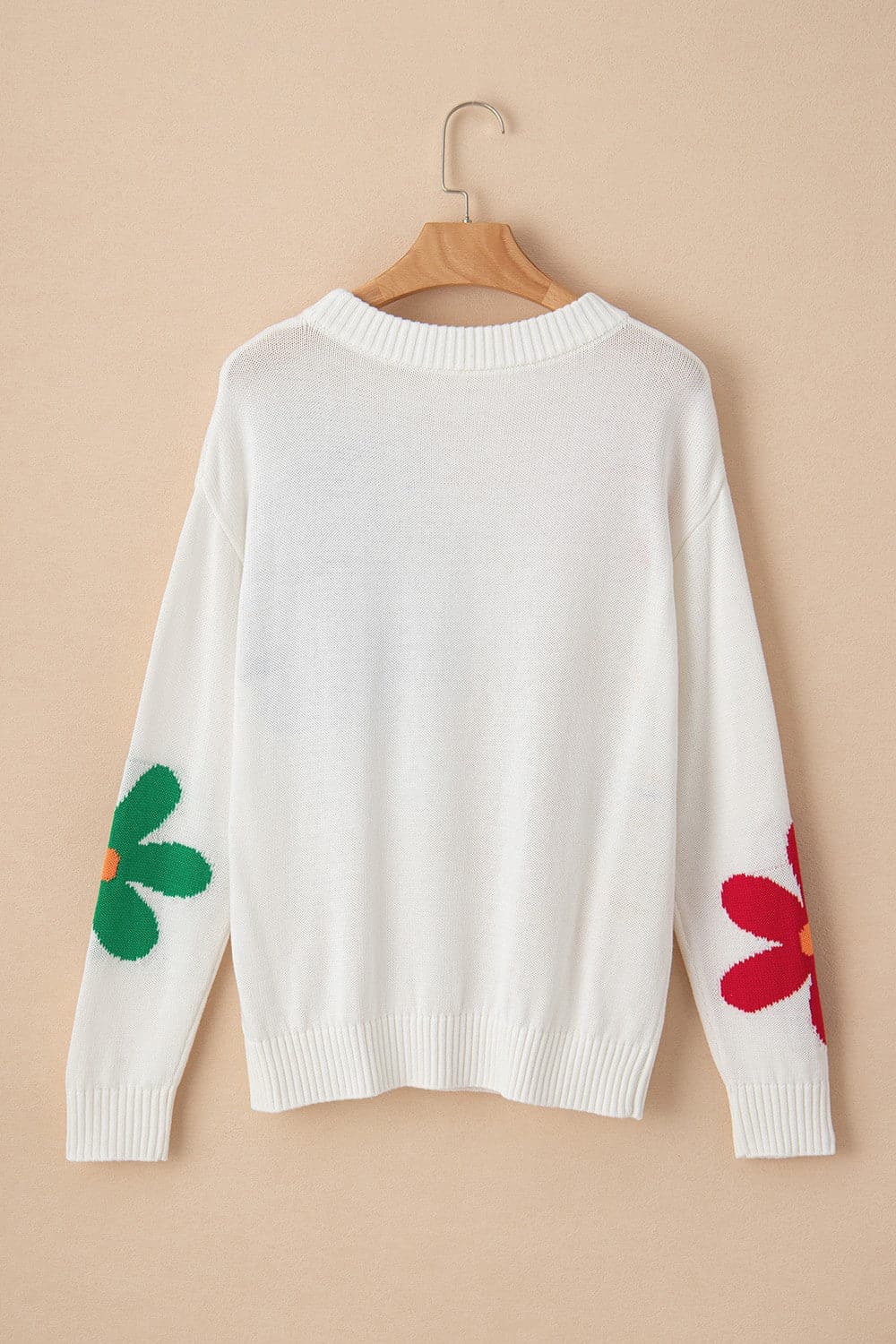 Flower Round Neck Dropped Shoulder Sweater.