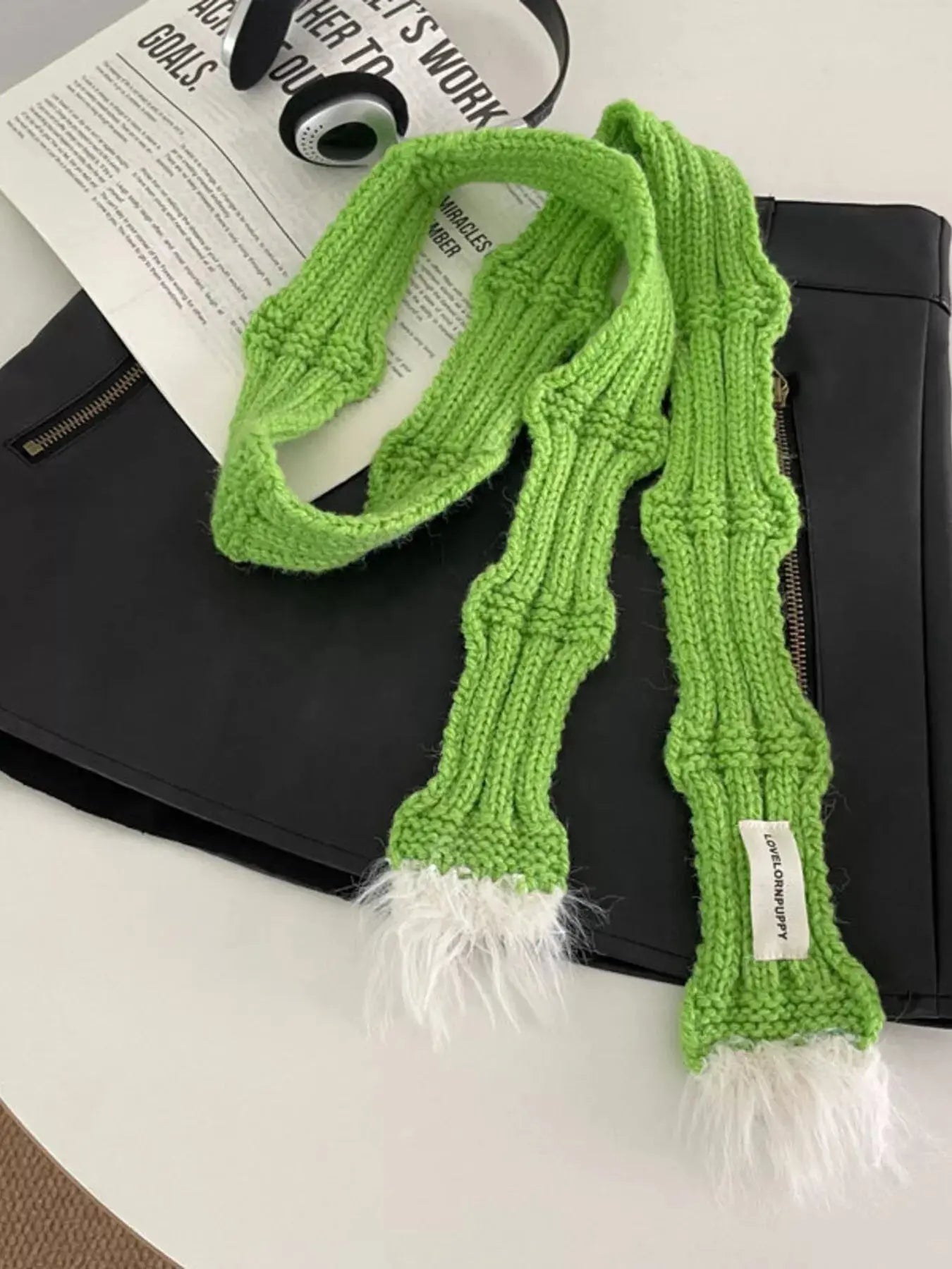 Knitted Plush Trim Scarf Simply Love