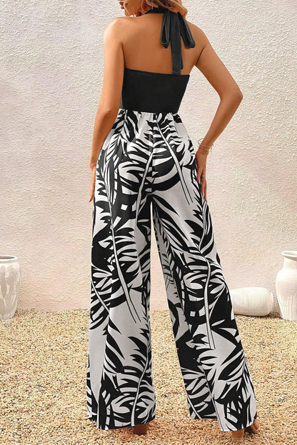 Printed Halter Wide Leg Jumpsuit.